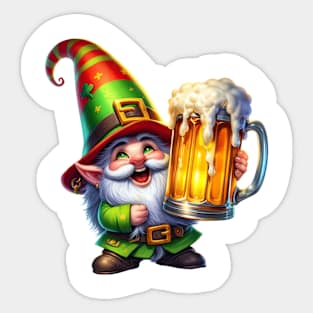 St Patricks Day Gnome Drinking Beer Sticker